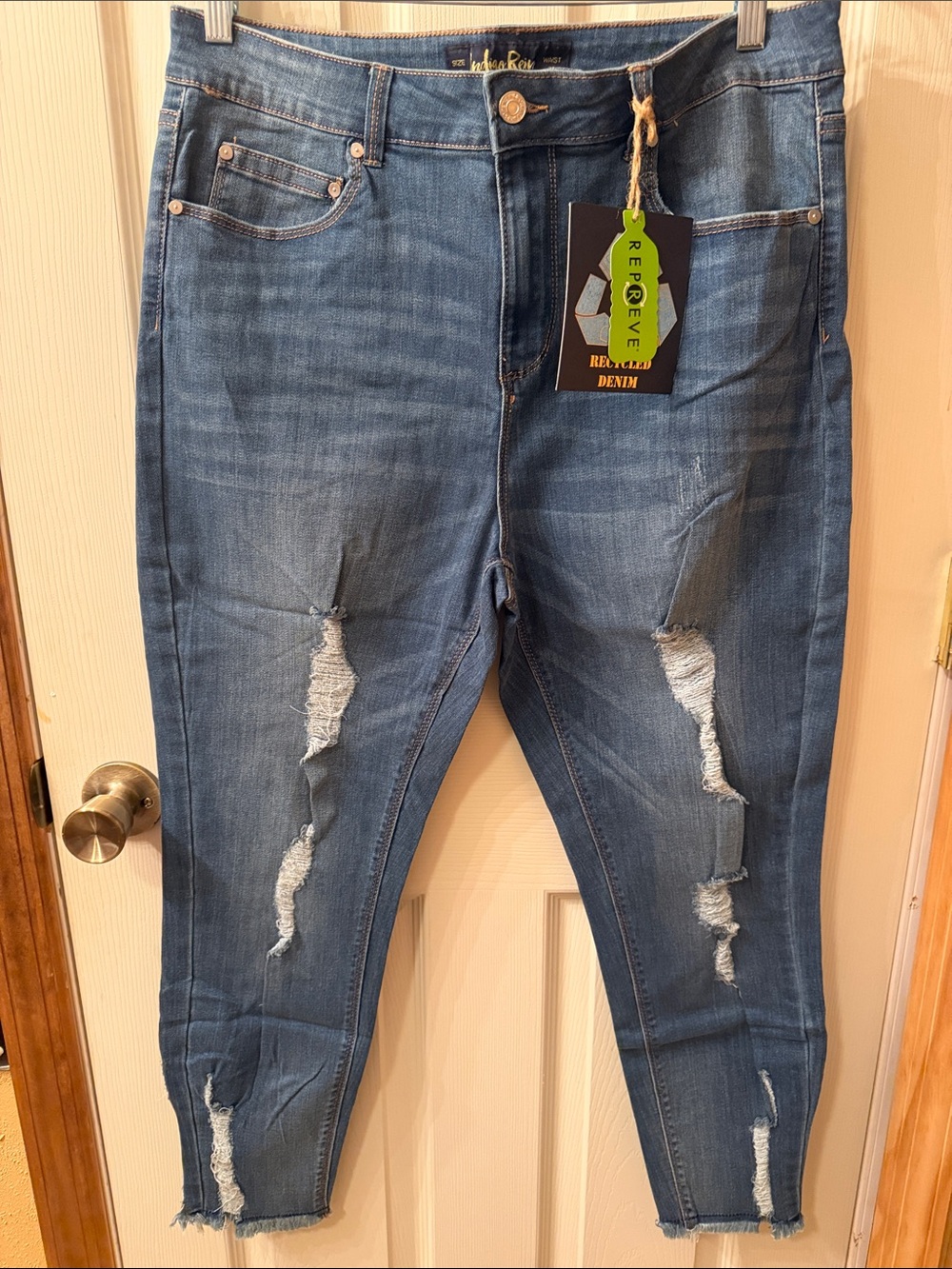 Indigo Rein Crop High Rise Distressed Jeans
